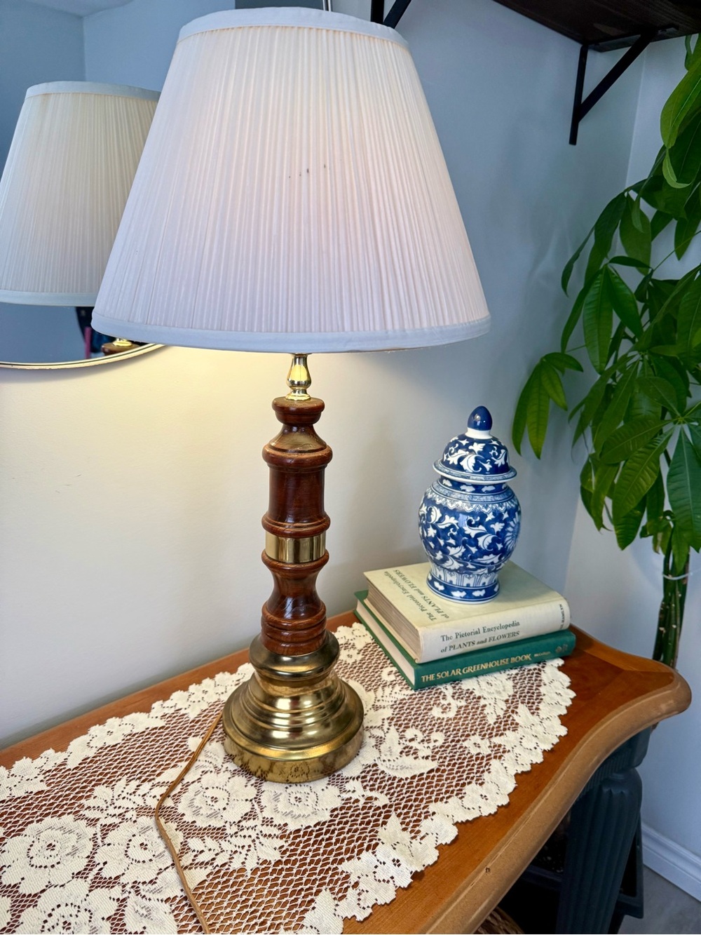 MCM Dark Wood and Brass Table Lamp 
Approx. 26” tall